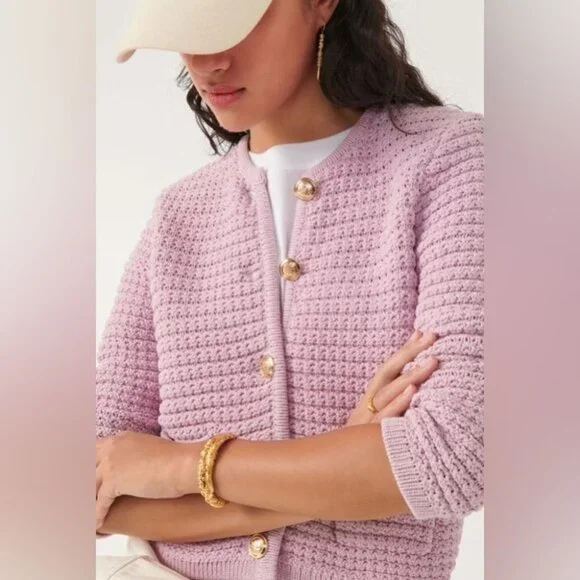 NEW Ba&sh Bash Gaspard Tweed Cardigan Jacket In Purple Lilac | size 1 / S - Picture 3 of 12
